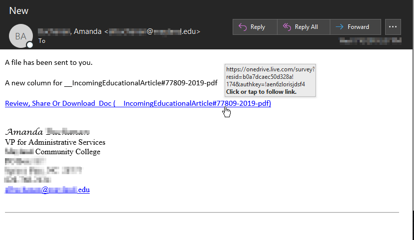 Phishing Email - Education Article Download