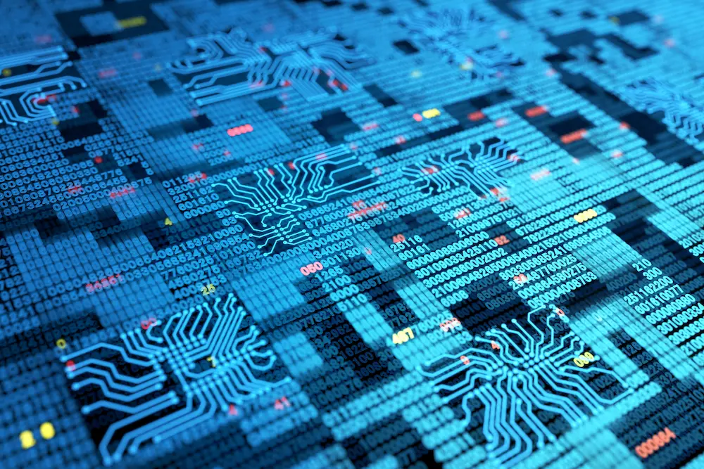 Color illustration of computer circuit board.