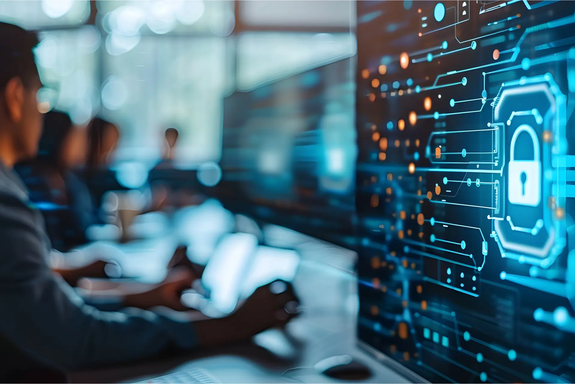 Color photo of digital lock on computer screen.