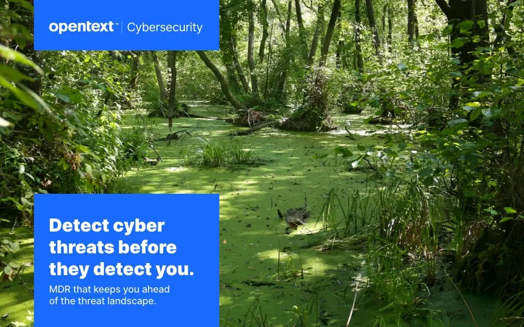 Swamp scene displaying this message: OpenText MDR detects cyber threats before they detect you