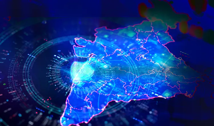 Color photo illustration of India map.