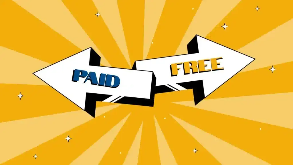 Color illustration with an arrow labeled "Paid" pointing left and one marked "Free" pointing right.