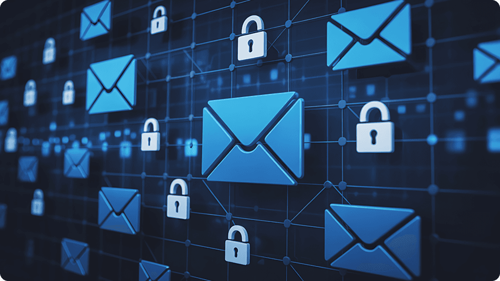 Secure email icons showing encrypted communication for strong email security and phishing defense.