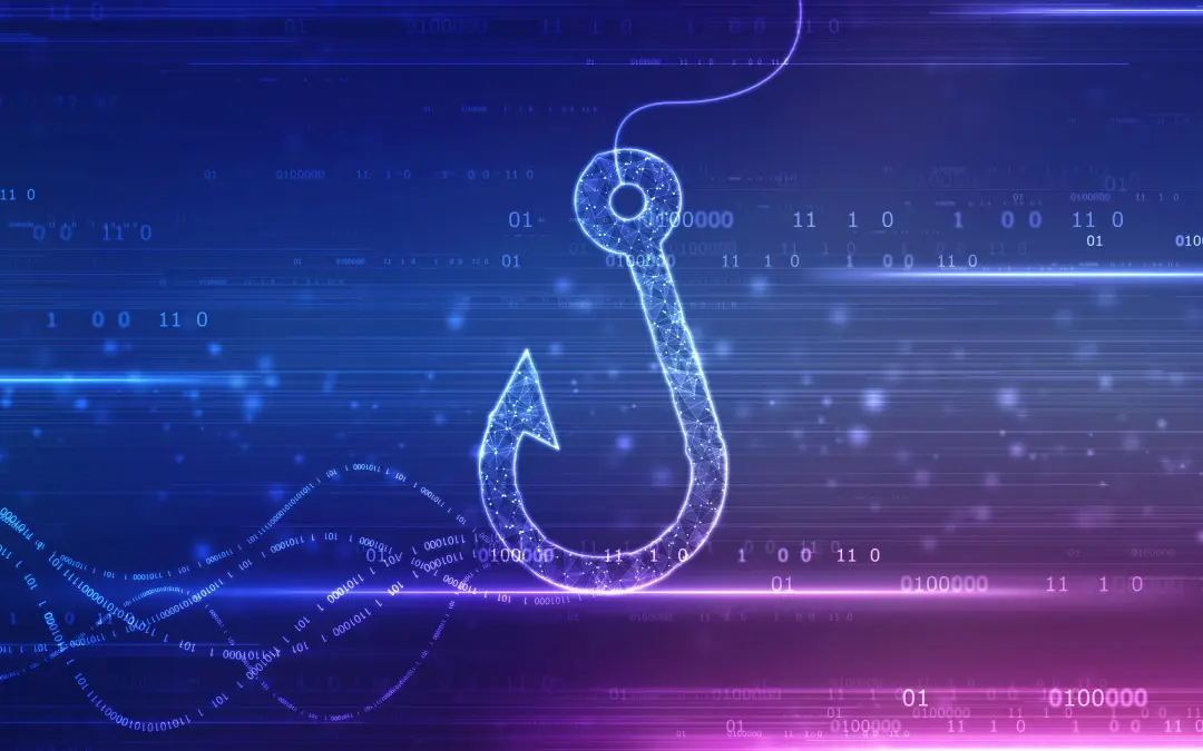 Color illustration of fish hook and digital code.