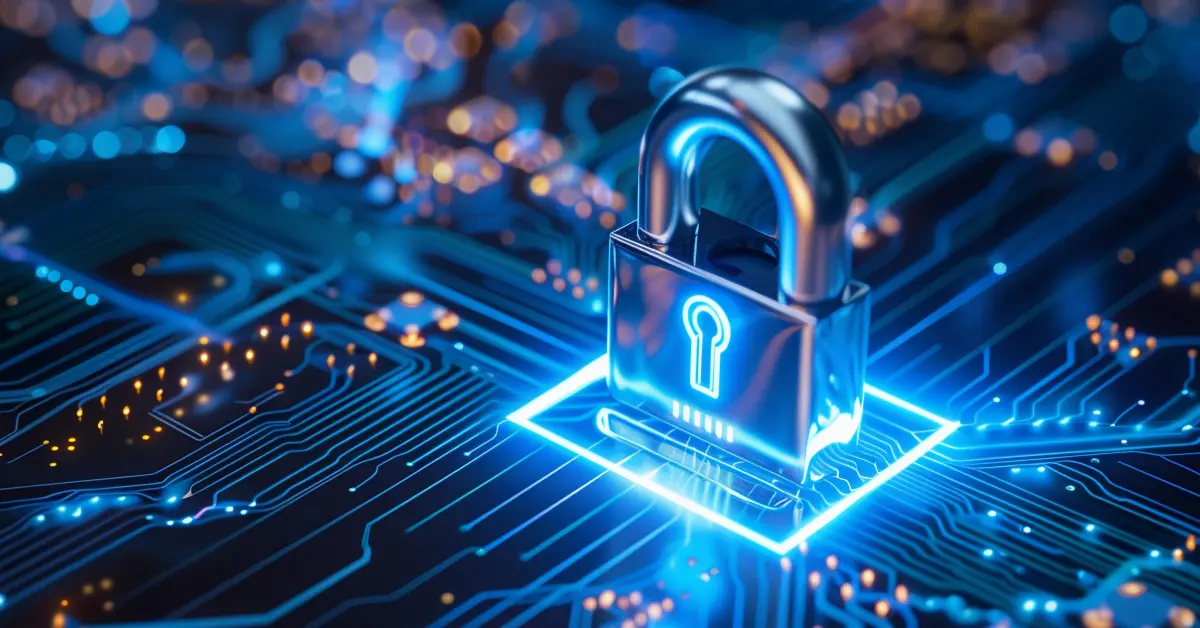 Color photo illustration of a digital padlock.