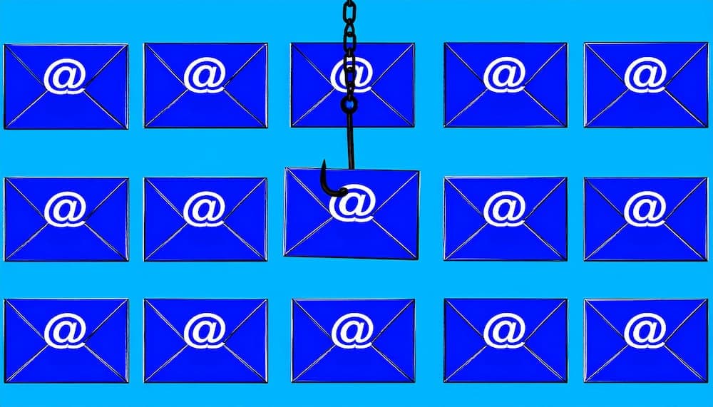 Color illustration of fish hook catching an email.