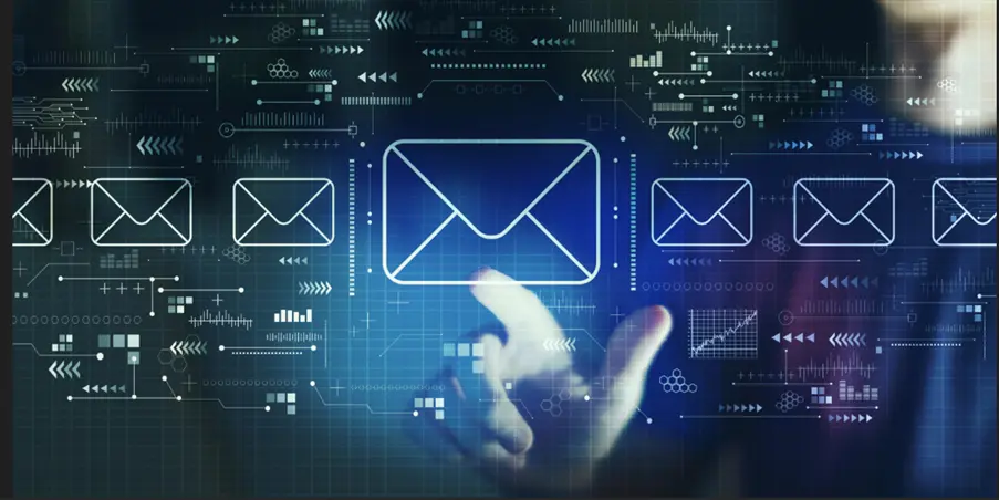 Color illustration of finger touching mail icon.