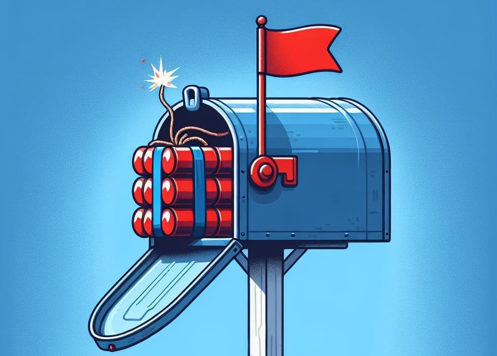 Color photo illustration of mailbox containing dynamite.