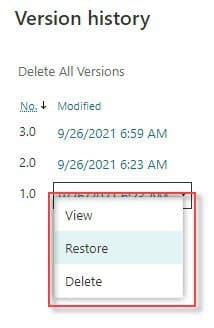 SharePoint version history: Restore or delete previous file versions
