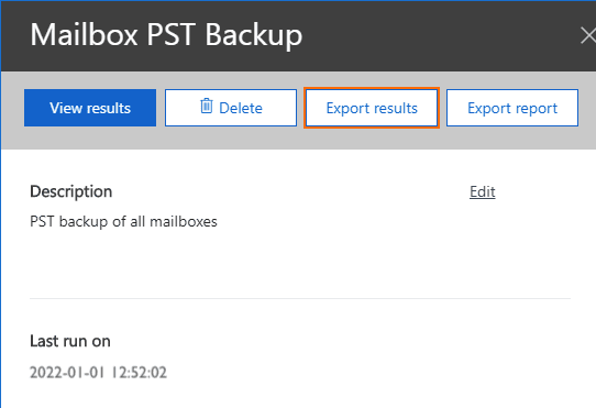 Exporting mailbox PST backup results from a SaaS platform