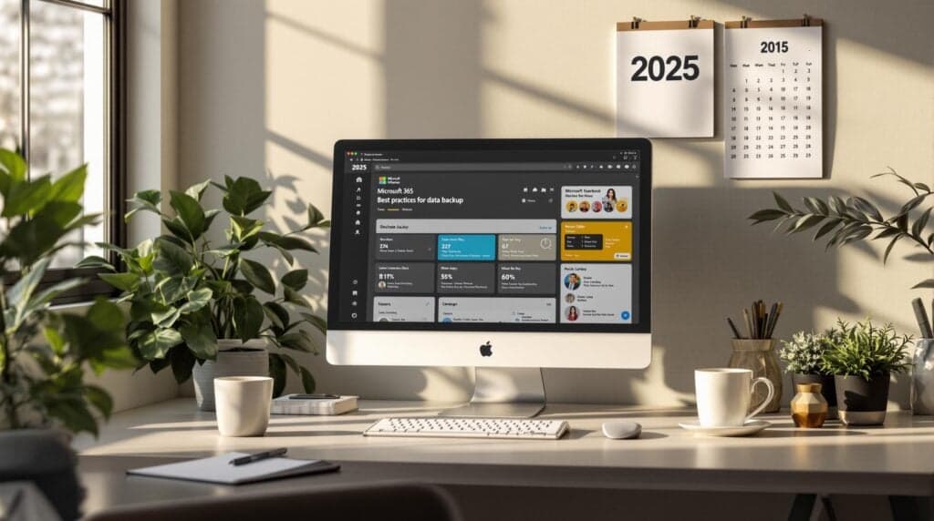 Microsoft 365 data backup best practices dashboard on a computer screen