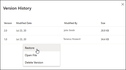 Restore previous file version from OneDrive version history