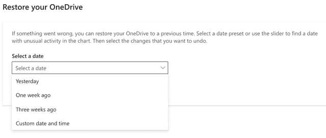 Restore OneDrive to a previous date to recover overwritten files