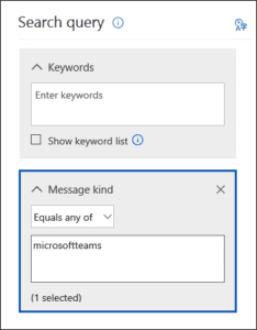 MS Teams message recovery search interface with Microsoft Teams filter