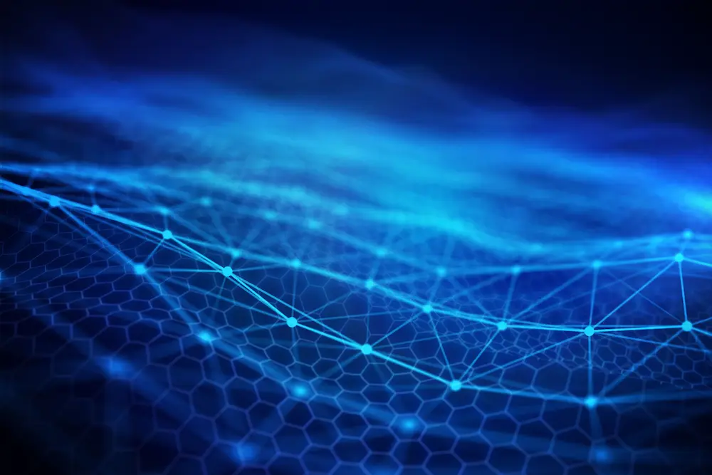 Photo illustration of a wave of digital data.