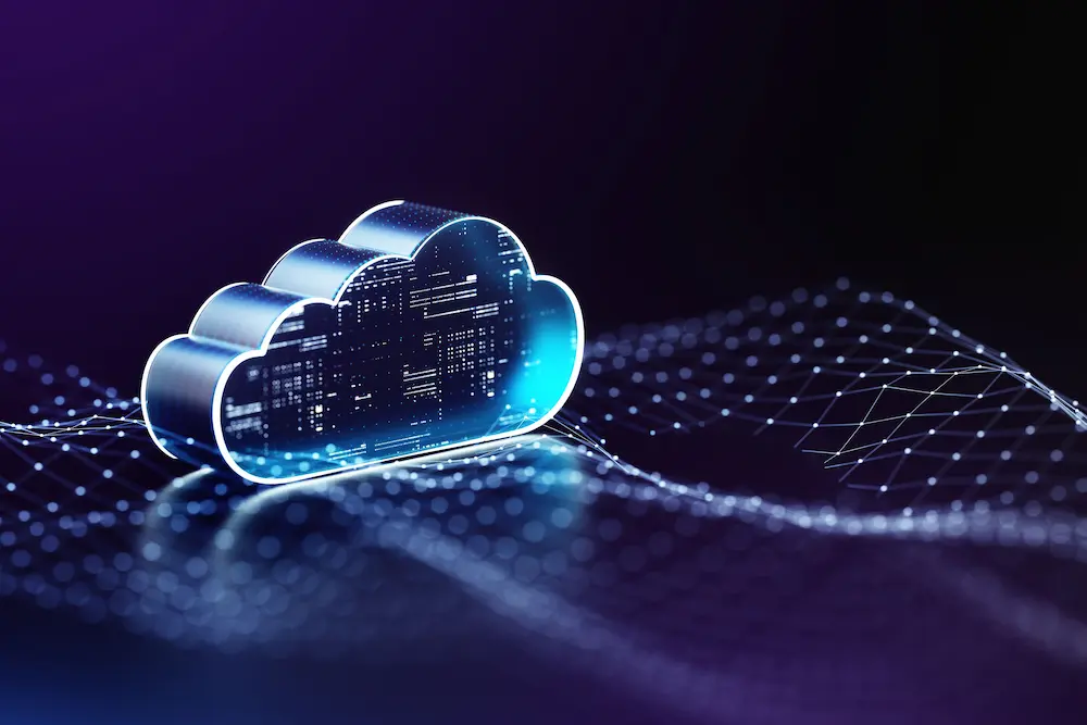Photo illustration of a digital cloud.