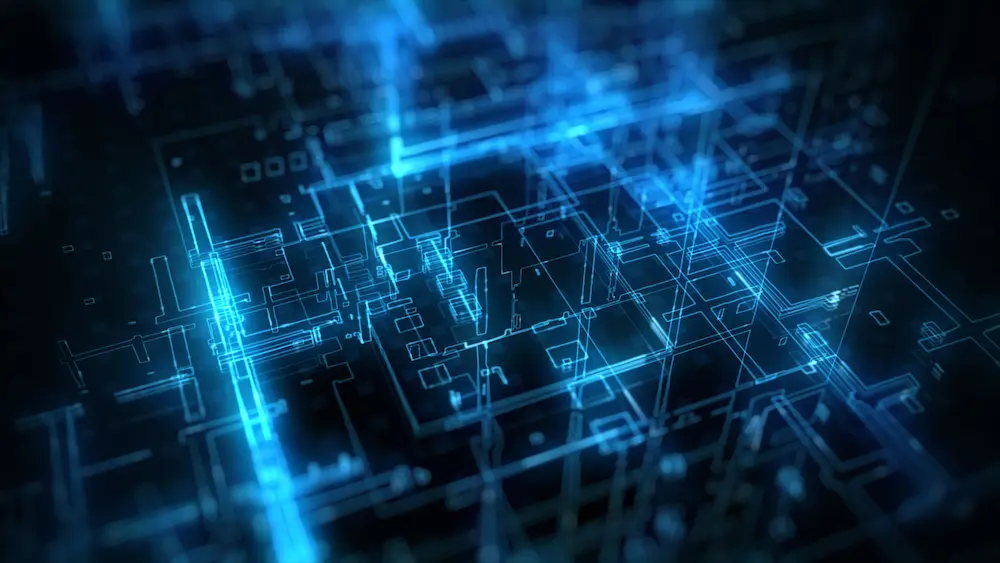 Color illustration of 3D blueprint.